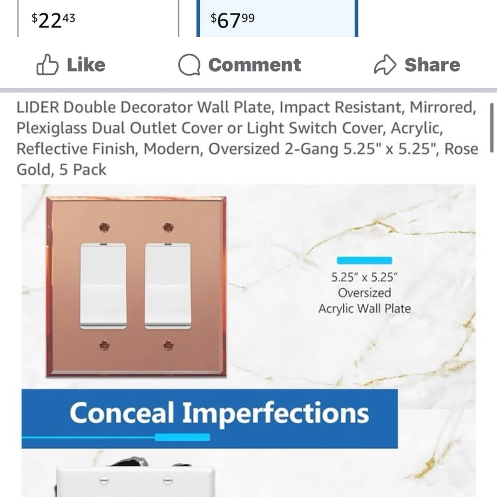 Double Switch Plate Rose Gold 5 pack new 
Oversized to cover imperfections